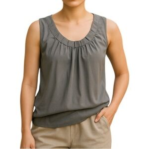WILFRED Pleated Neck Tank Top Dark Grey Raw Edges and Hem Loose Fit *As Is* S